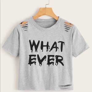 1 PLUS 1 GIRLS LETTER PRINT LADDER GREY CROP TEE